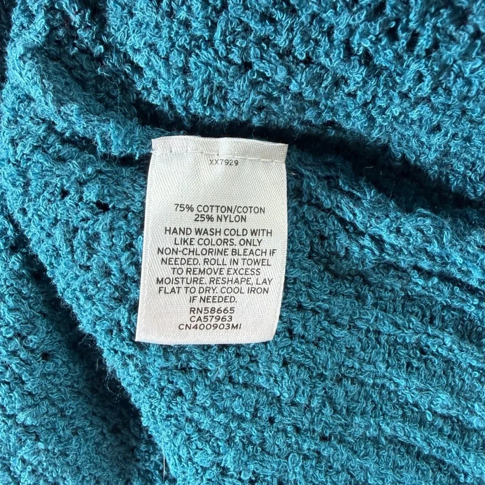 Caslon Cowl Neck Sweater Womens Small Teal Blue Textured Cotton Blend Pullover